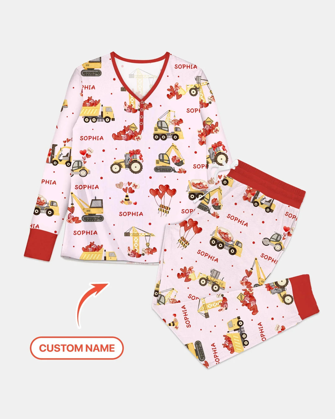 Custom Name Valentine Trucks Family Matching Bamboo Women Pajama Set