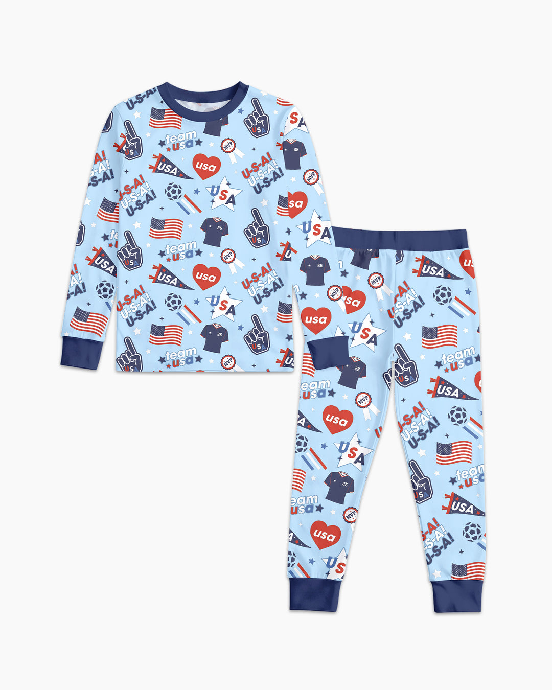 Soccer Party Team USA Bamboo Two Piece Long Sleeve Pajama Set
