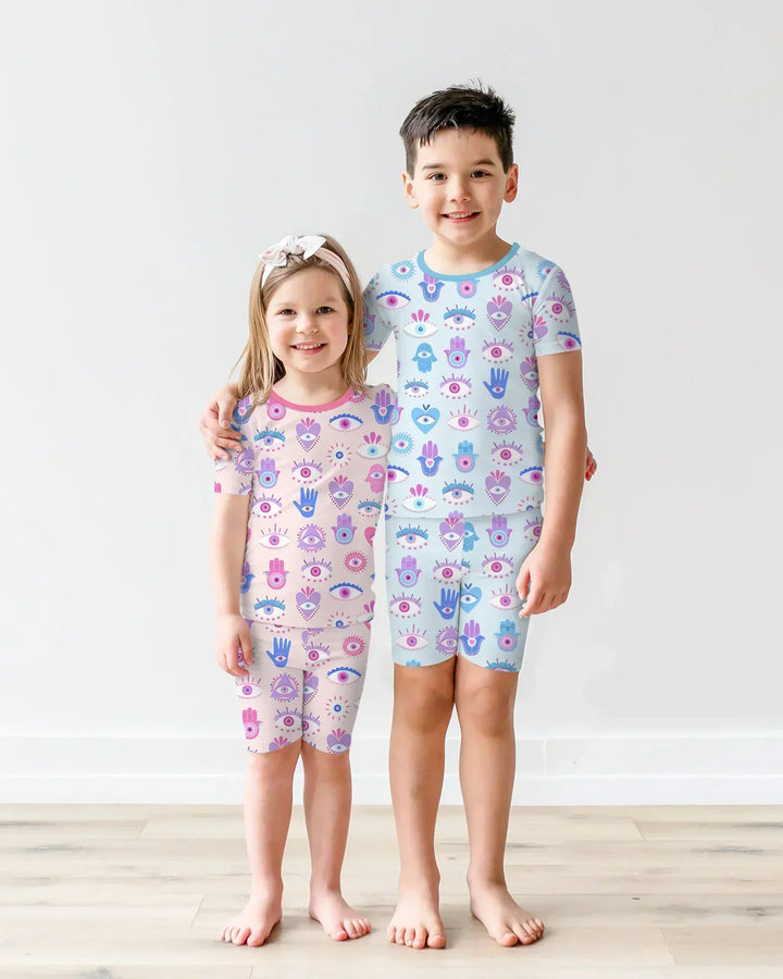 Hamsa Heart Guardians Family Matching Bamboo Two Piece Short Sleeve Shorts Pajama Set