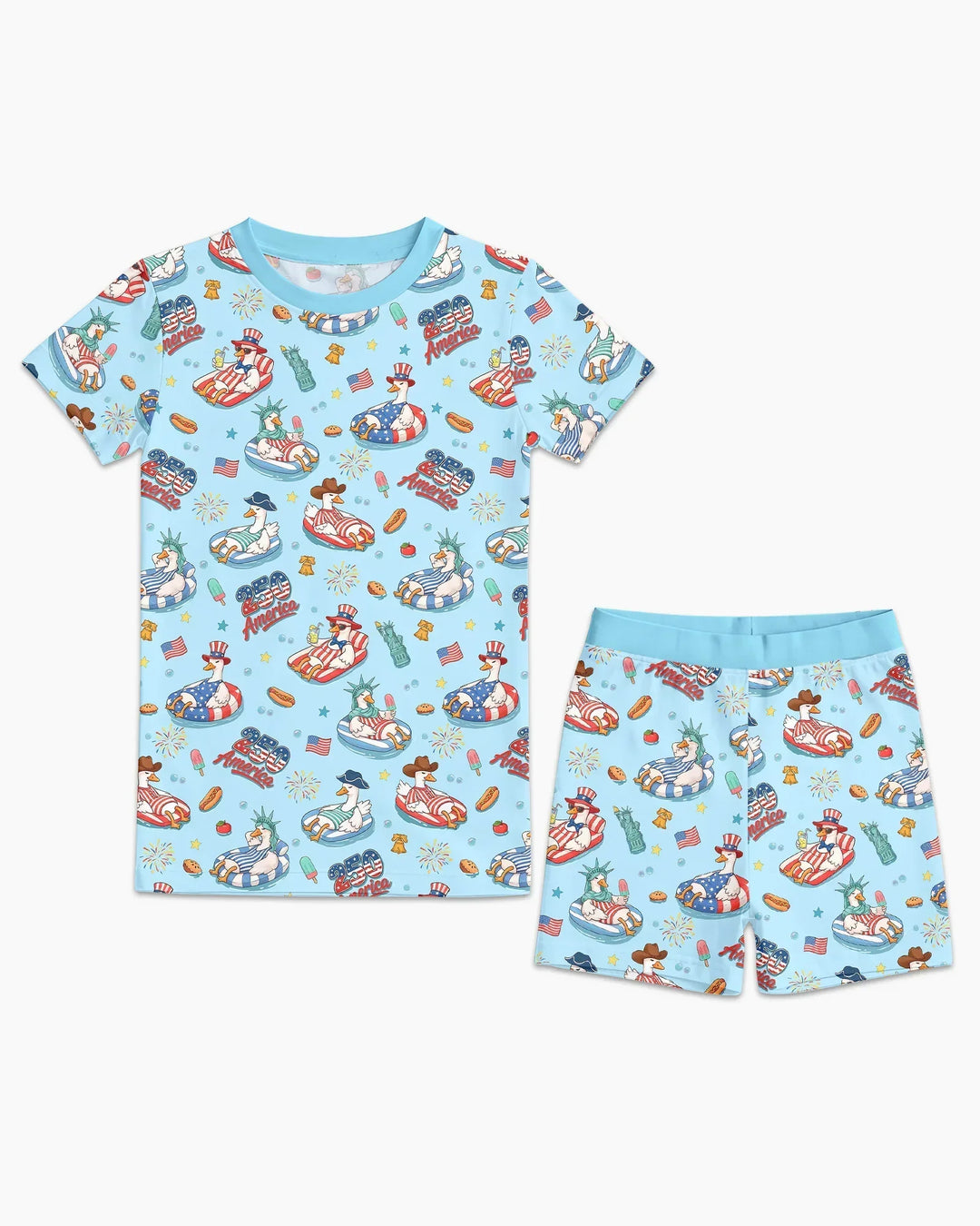 250 America Patriotic Goose Family Matching Bamboo Two Piece Short Sleeve Shorts Pajama Set