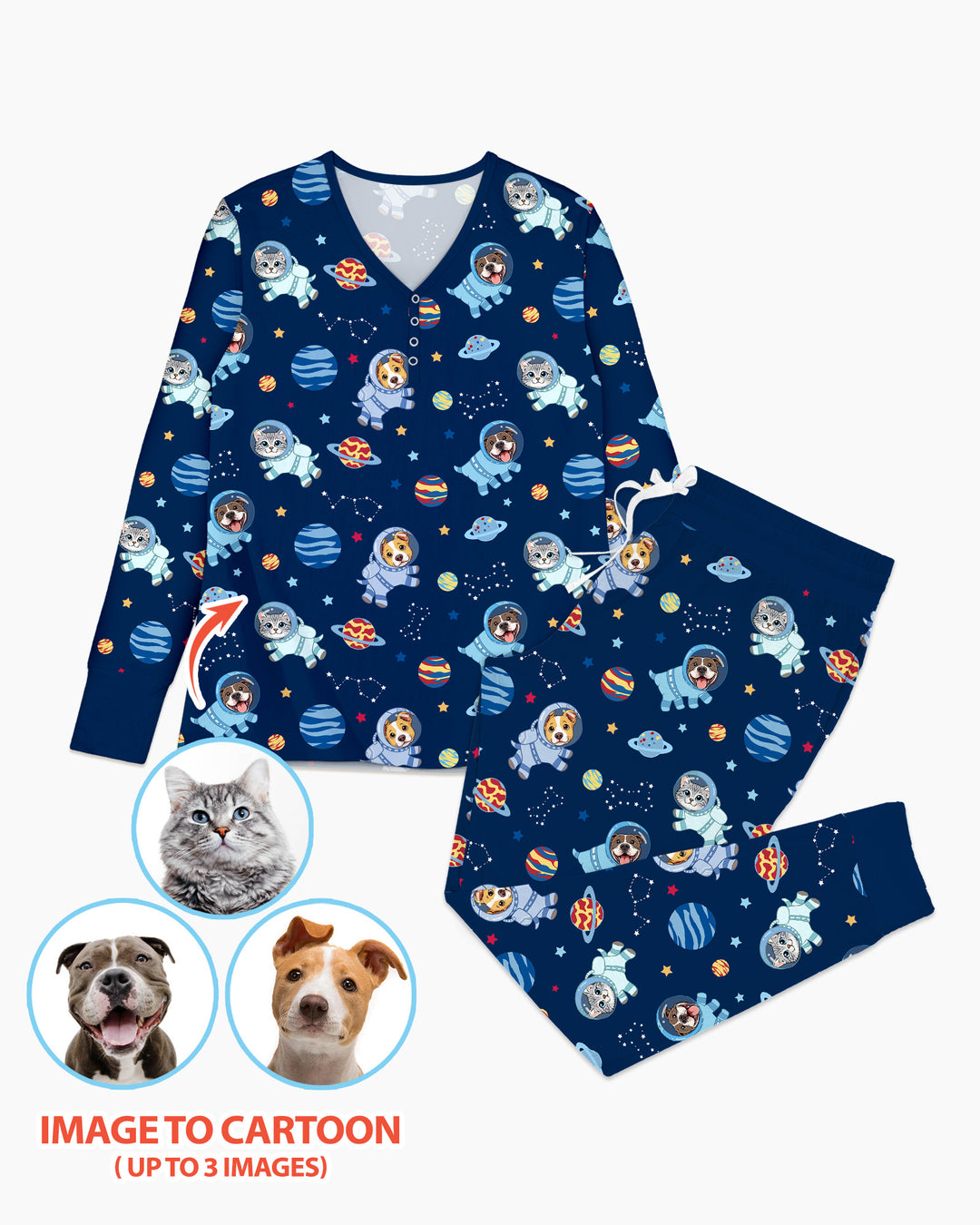 Astronaut Custom Pet Image Family Matching Bamboo Women Pajama Set