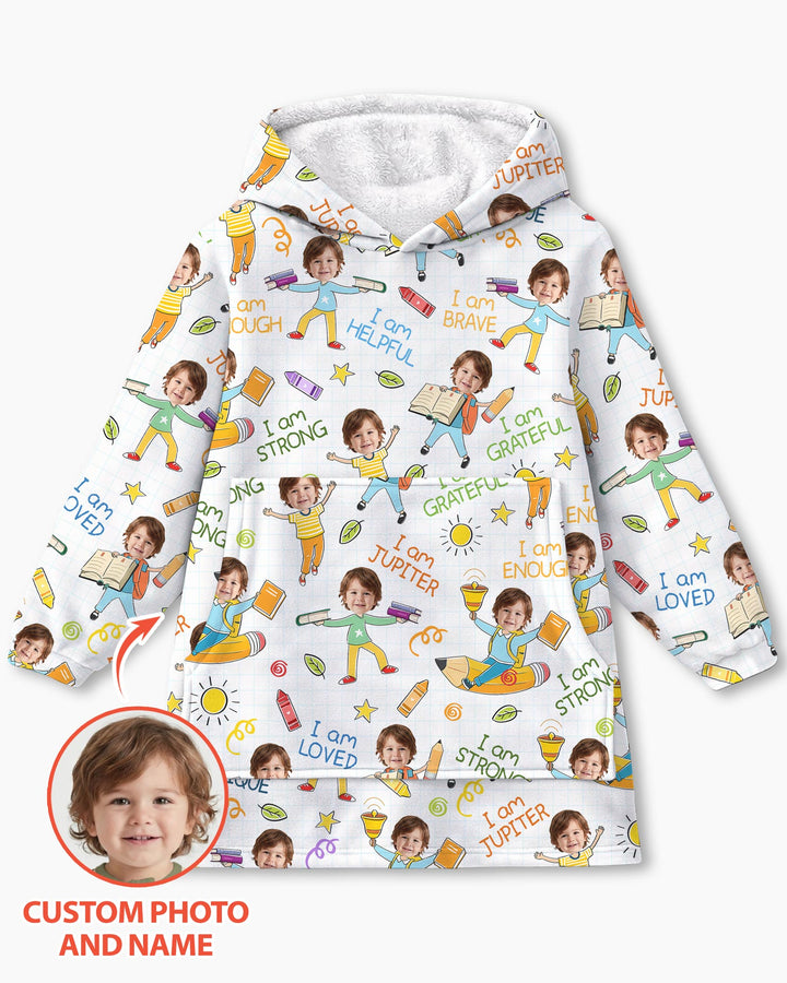 Custom Photo Kid Affirmations I Am Kind Bamboo Blanket Hoodie