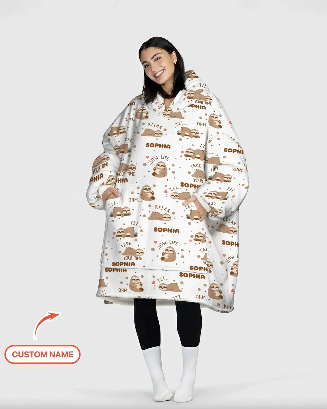 Custom Name Cute Sloth Bamboo Blanket Hoodie