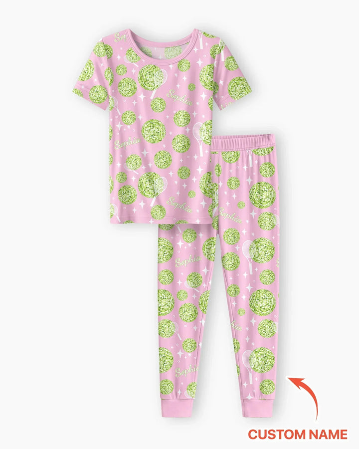 Tennis Disco Girl Party Matching Bamboo Two Piece Short Sleeve Pajama Set