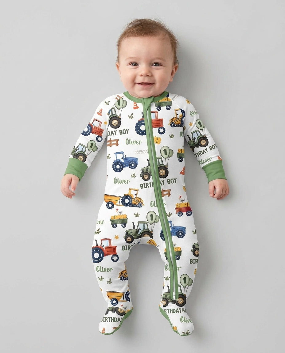 Custom Name and Age Tractor Birthday Boy Bamboo Convertible Zippy