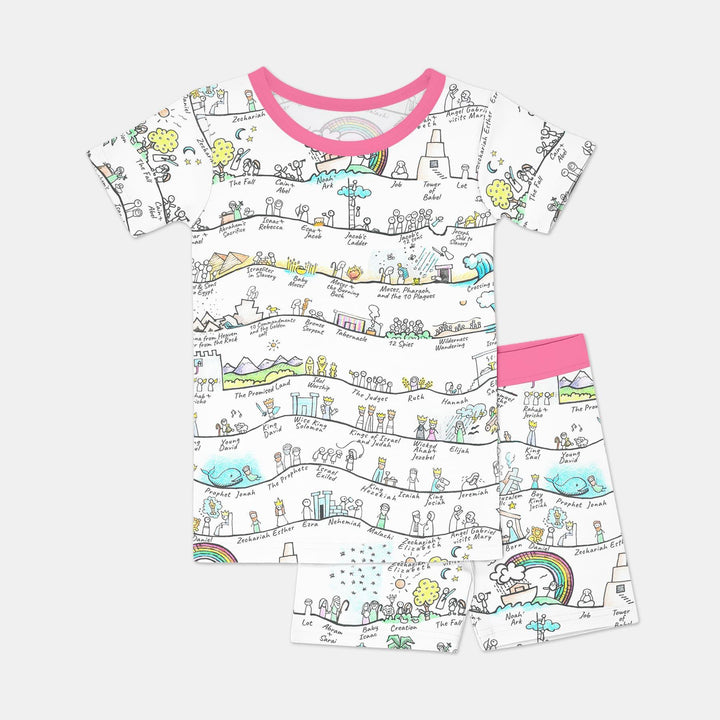 Bible Story Journey Family Matching Bamboo Two Piece Short Sleeve Shorts Pajama Set