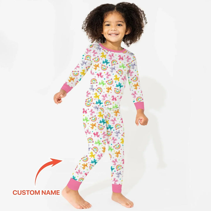 Sweet Balloon Dreams Custom Name Bamboo Two Piece Long Sleeve Pajama Set