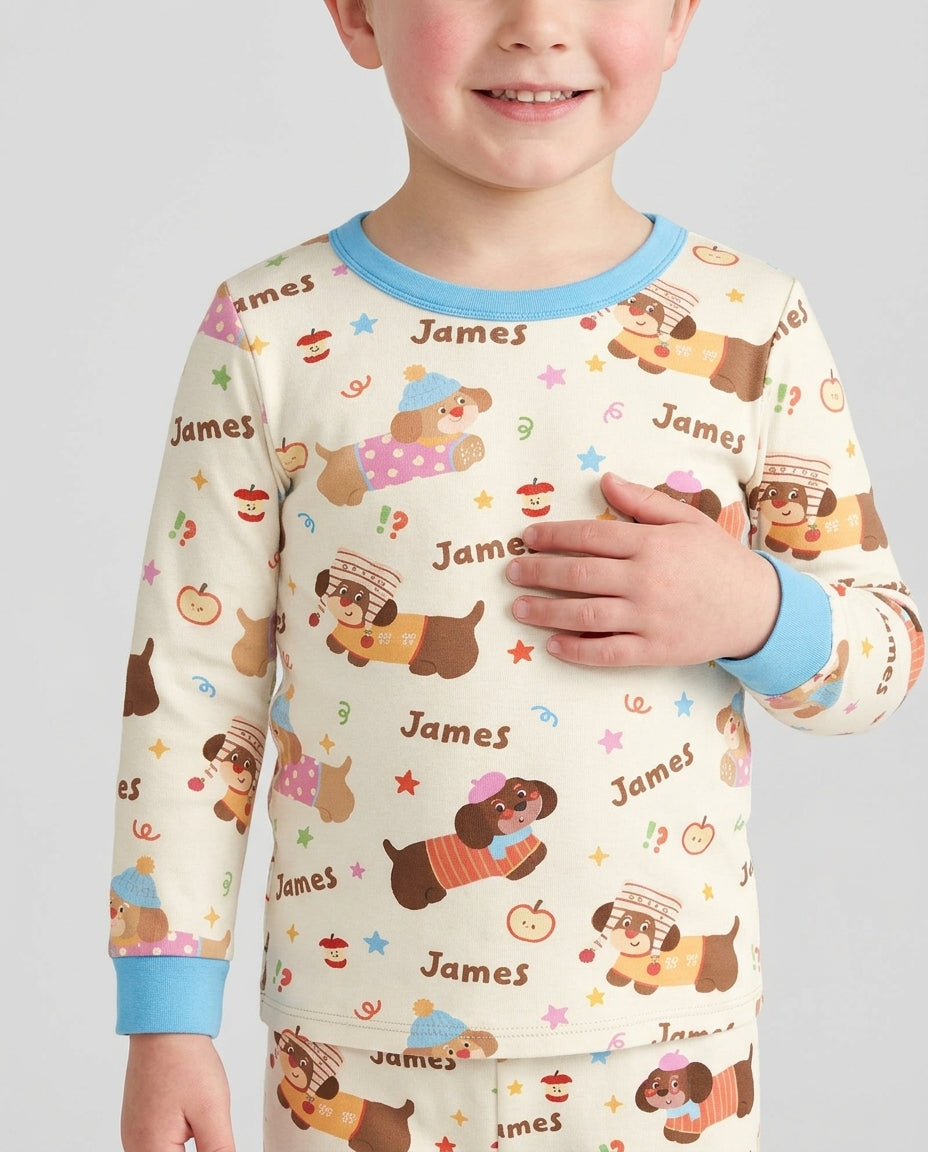 Cute Cozy Puppy Bamboo Two Piece Long Sleeve Pajama Set