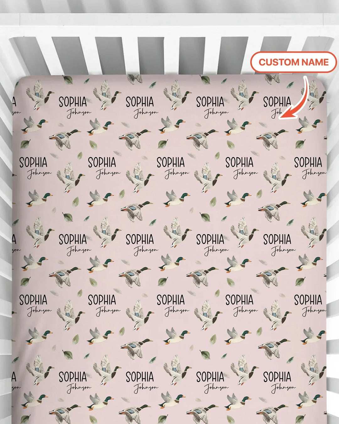 Custom Name Mallard Duck Bamboo Fitted Crib Sheet