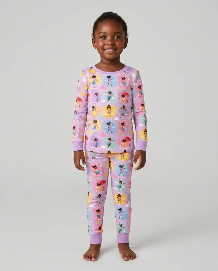 African American Girl I Am Loved Bamboo Two Piece Long Sleeve Pajama Set