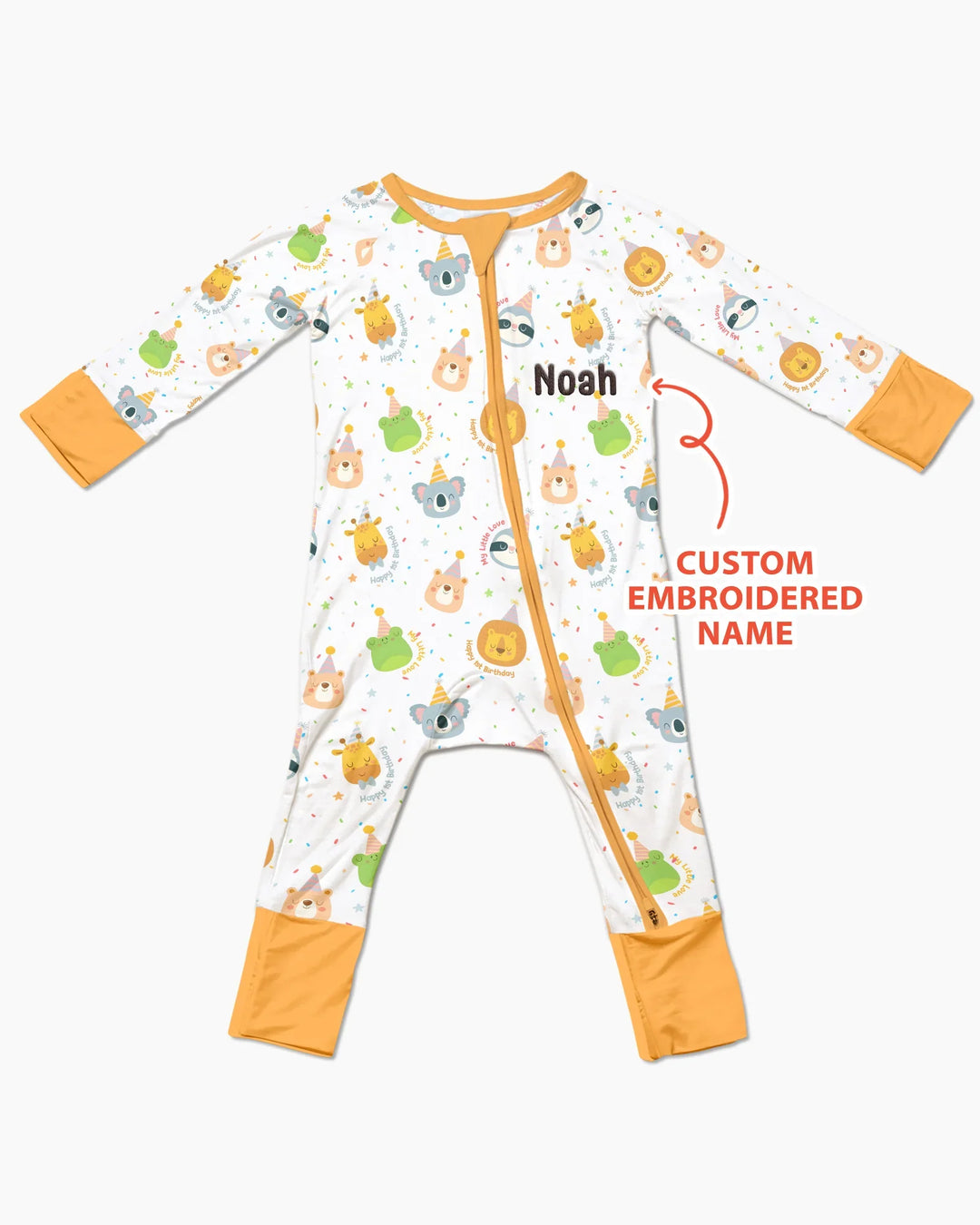 1st Birthday Personalized Embroidered Baby Bamboo Convertible Zippy