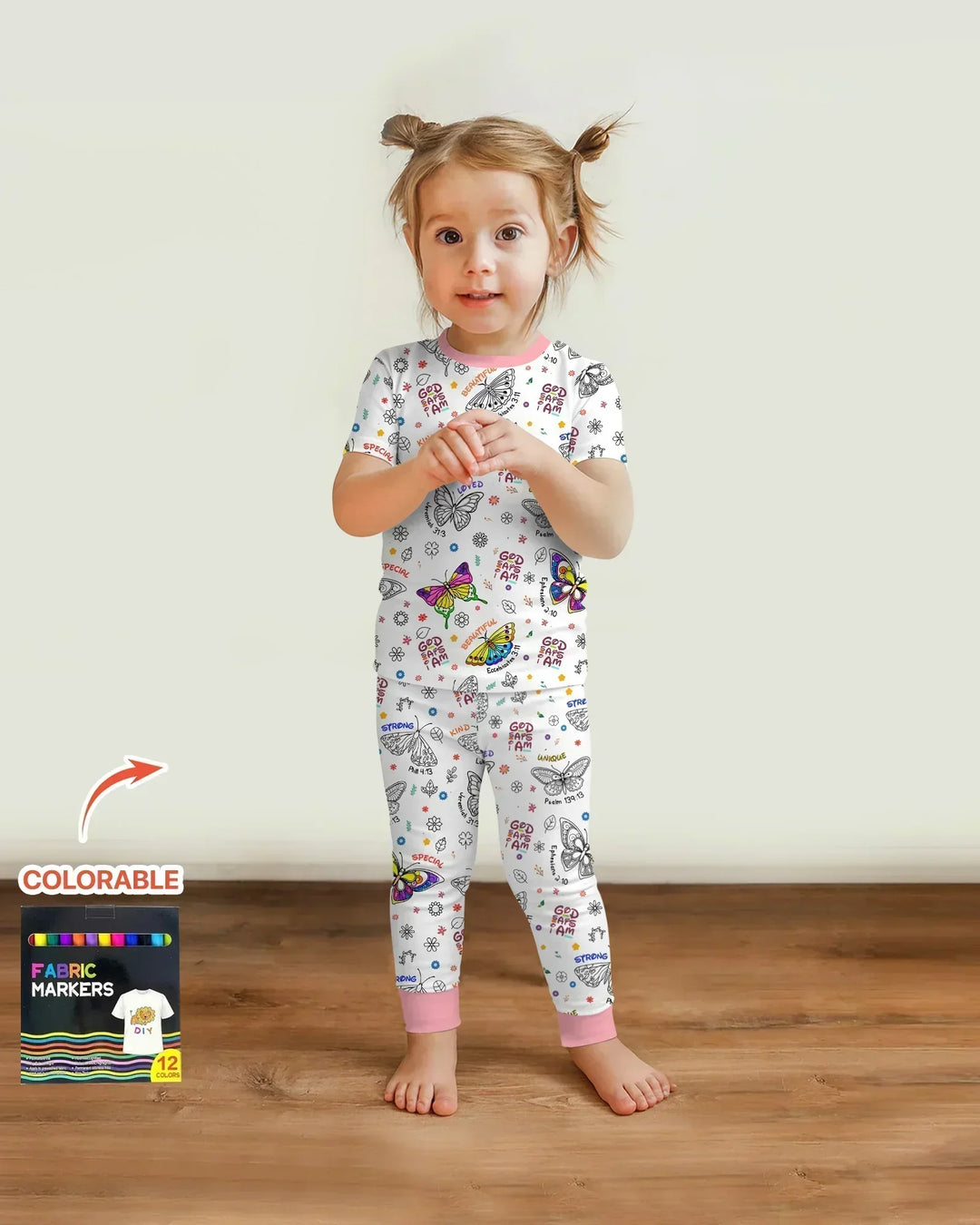 Colorable God Says I Am Butterfly Bamboo Two Piece Short Sleeve Pajama Set