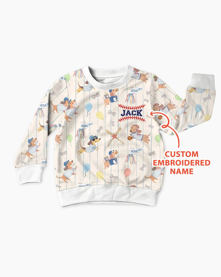 Personalized Embroidered Name Dachshund Baseball Bamboo Crewneck Sweatshirt
