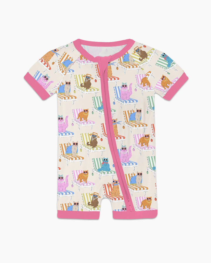 Meow Sunbathing Mommy & Me Matching Bamboo Shorty Zippy