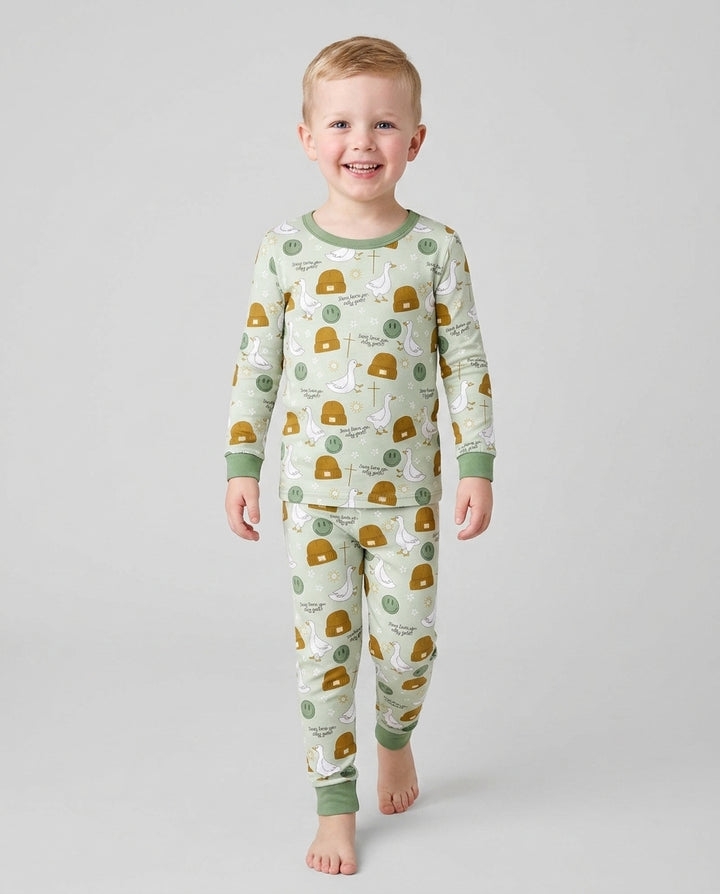 Jesus Loves You Silly Goose Bamboo Two Piece Long Sleeve Pajama Set
