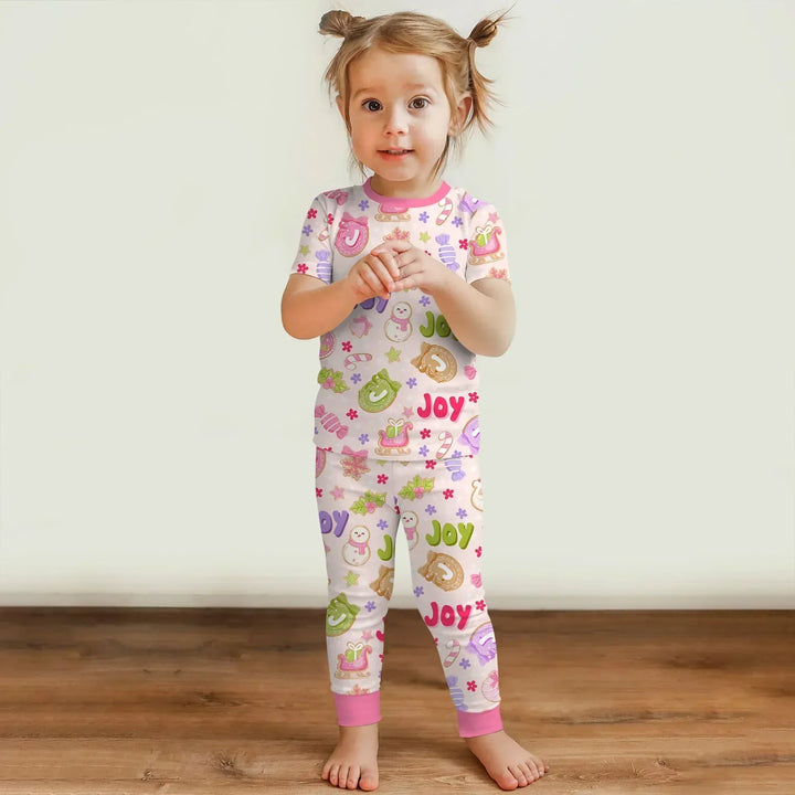 Custom Name Christmas Cookies Bamboo Two Piece Short Sleeve Pajama Set