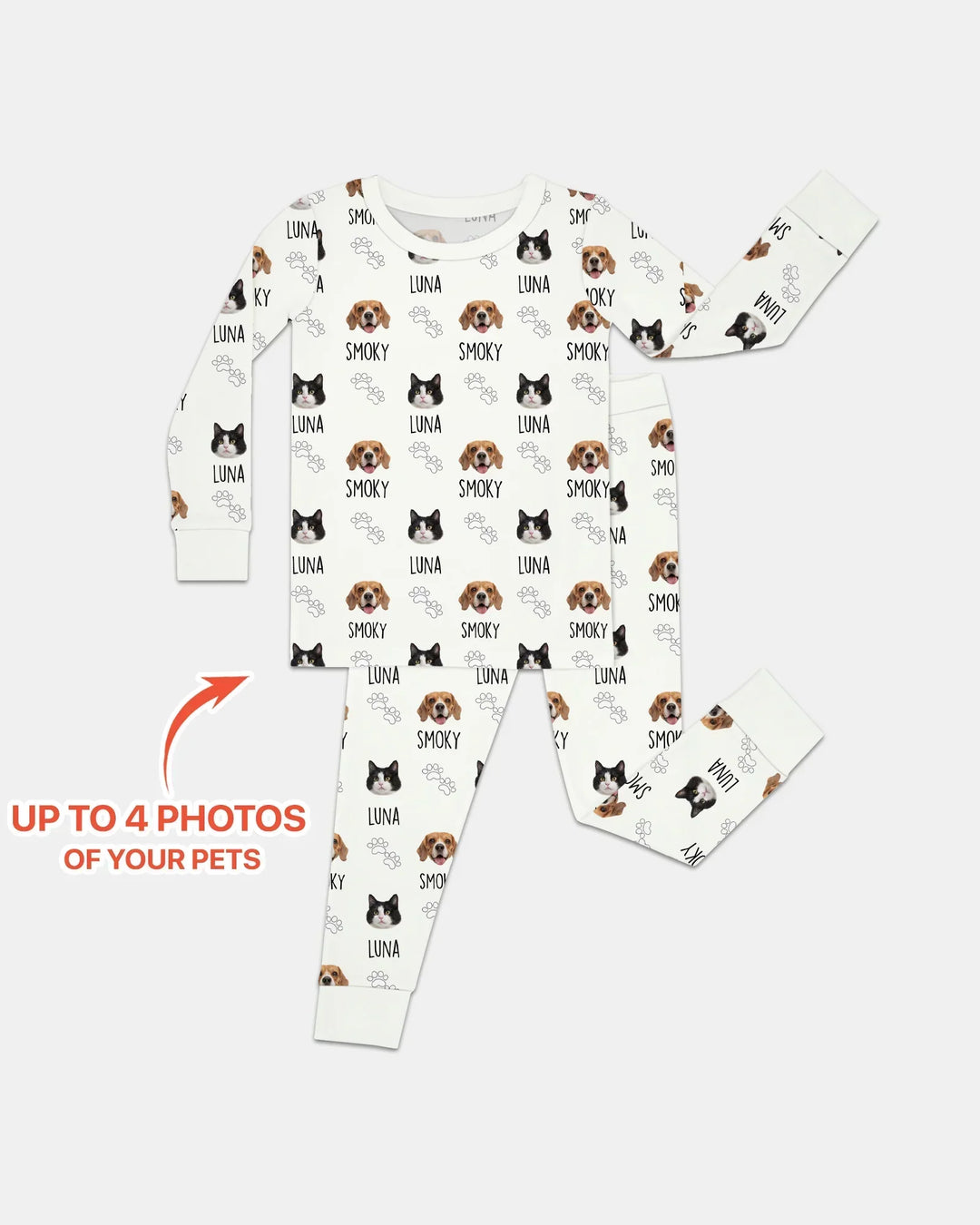 Custom Name and Pet Photos Bamboo Two Piece Long Sleeve Pajama Set