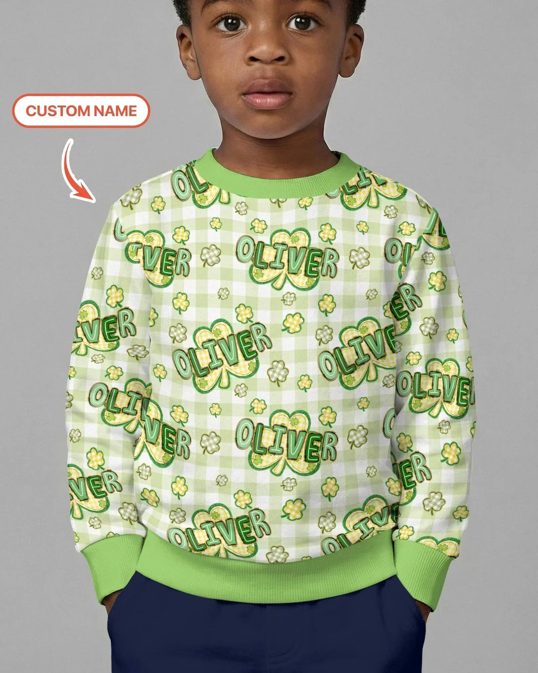 Lucky Shamrock Custom Name Bamboo Crewneck Sweatshirt
