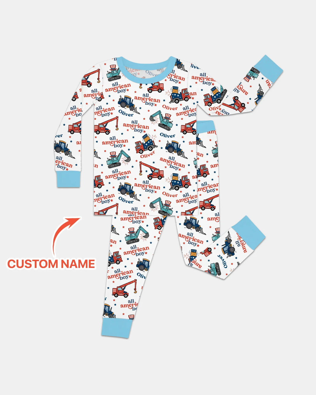 Custom Name All-American Boy Bamboo Two Piece Long Sleeve Pajama Set