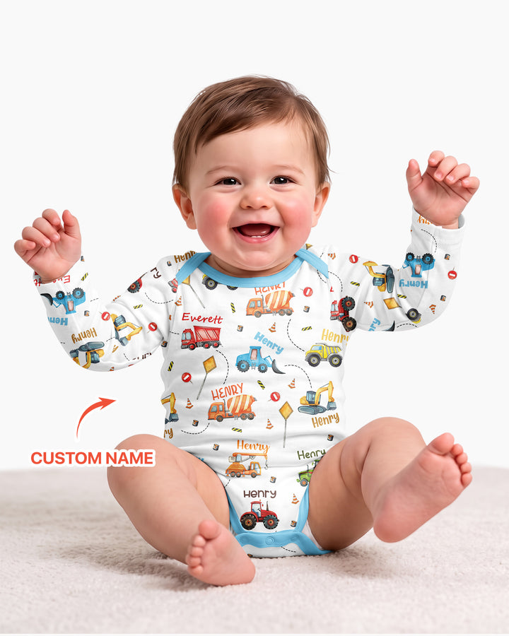Construction Vehicles Custom Name Bamboo Bodysuit