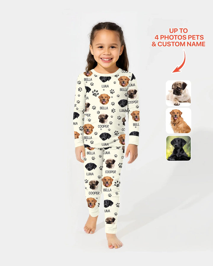 Custom Dog Photo With Paw  Bamboo Two Piece Long Sleeve Pajama Set