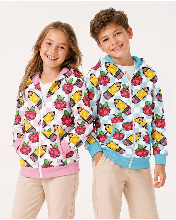 Checkered Apple Scribbles Bamboo Zip Hoodie