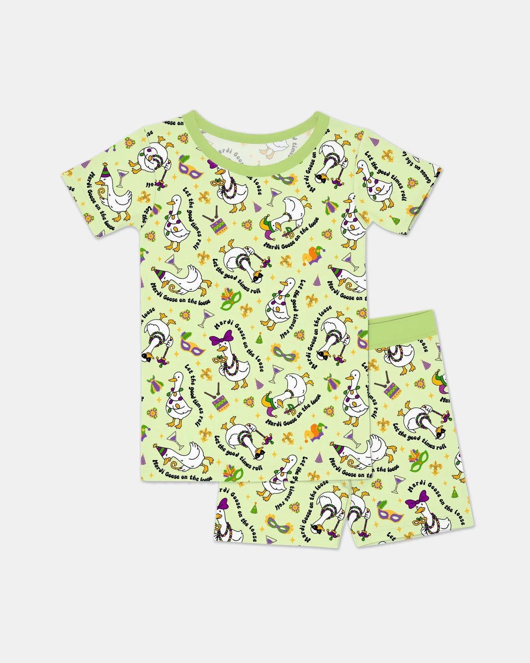 Mardi Gras Silly Goose Bamboo Two Piece Short Sleeve Shorts Pajama Set