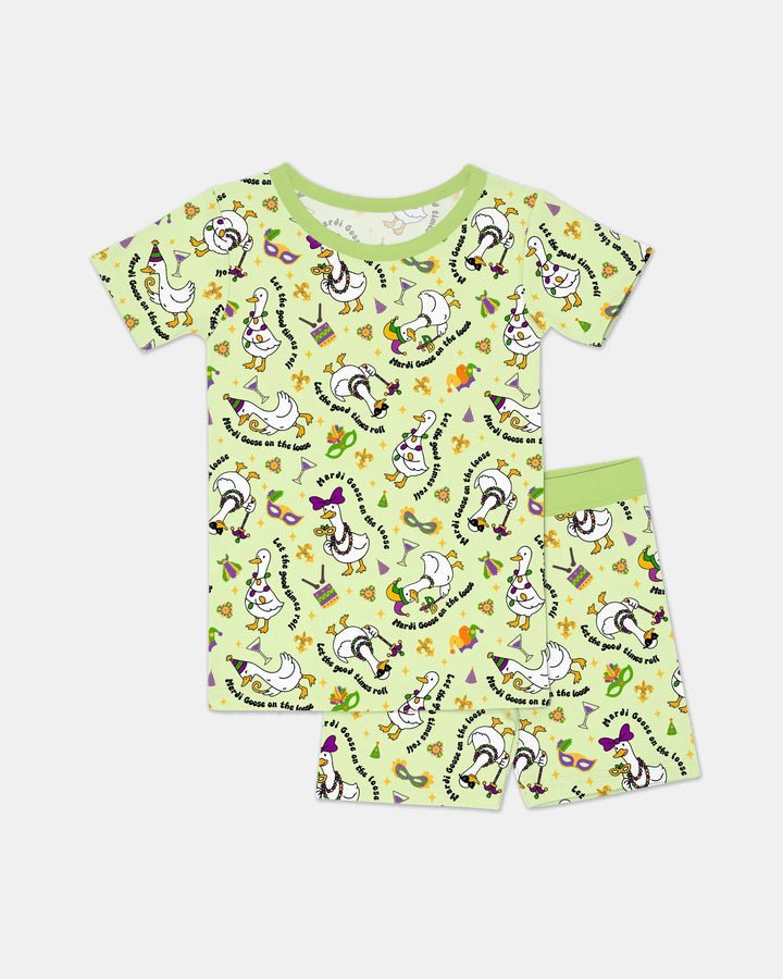 Mardi Gras Silly Goose Bamboo Two Piece Short Sleeve Shorts Pajama Set