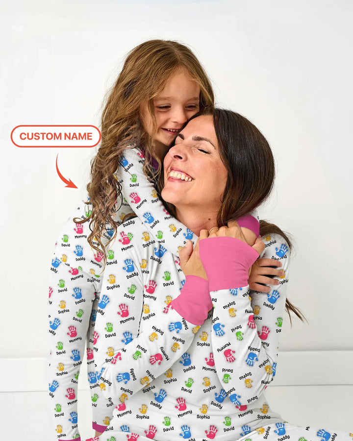 First Mother Day - Handprints Bamboo Two Piece Short Sleeve Shorts Pajama Set