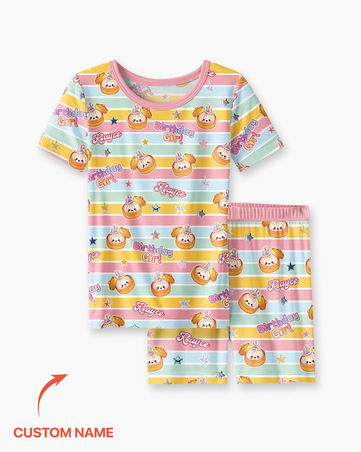 Custom Dumpling Birthday Girl  Bamboo Two Piece Short Sleeve Shorts Pajama Set