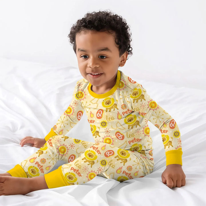 Custom Name Zodiac Leo Bamboo Two Piece Long Sleeve Pajama Set