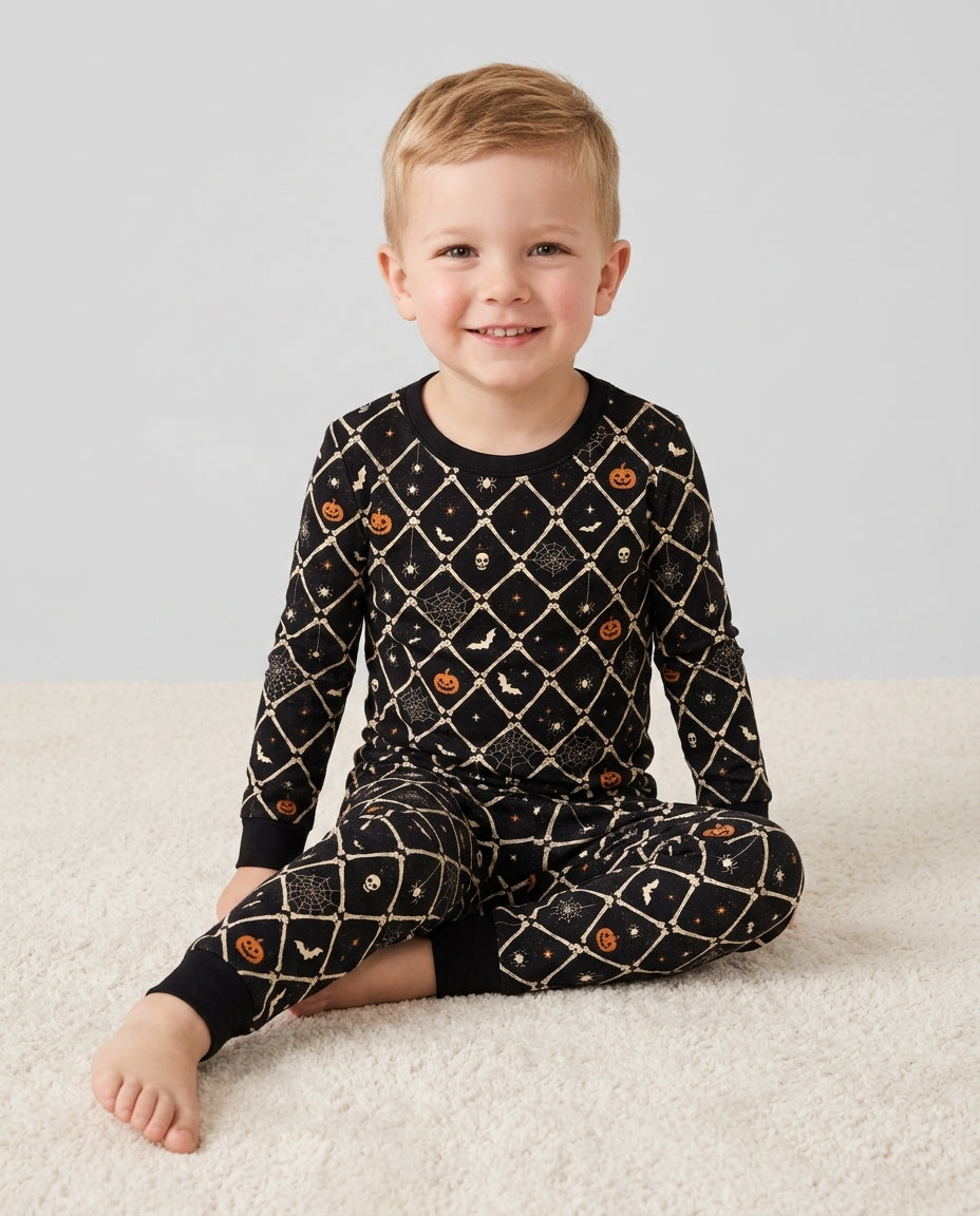 Gothic Skeleton Bones Spooky Halloween Bamboo Two Piece Long Sleeve Pajama Set