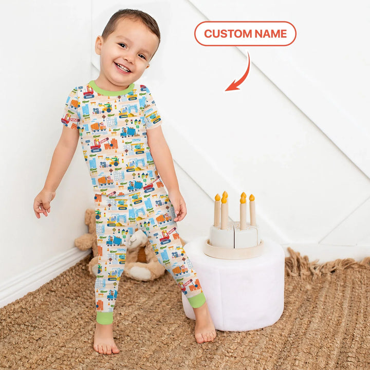 Little Builder Friends Custom Name Bamboo Two Piece Short Sleeve Pajama Set