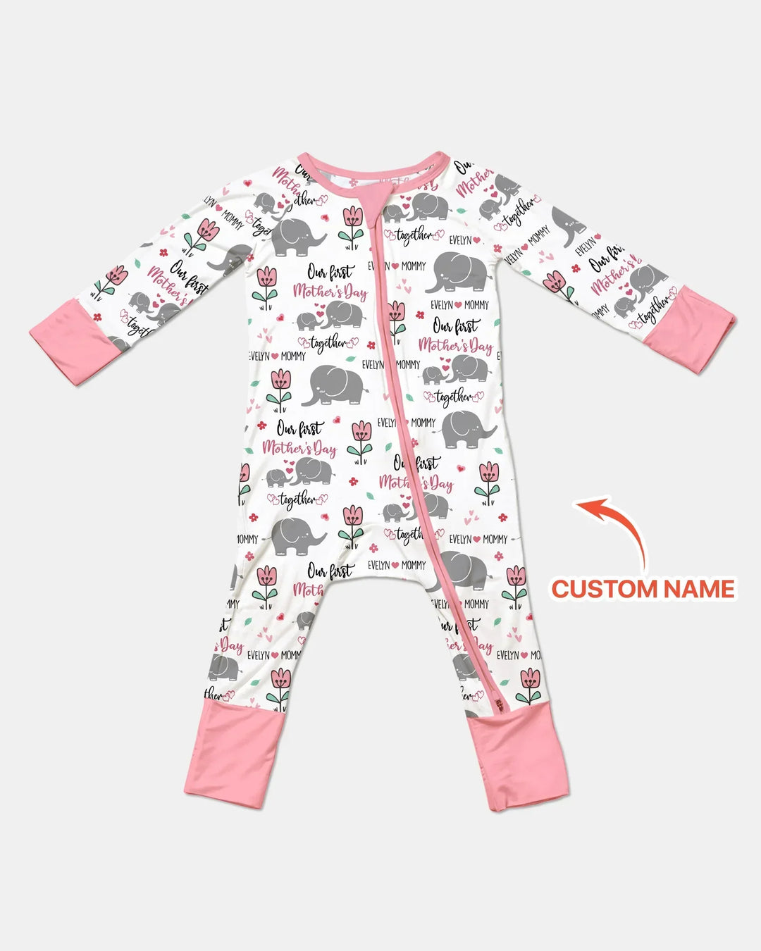 Custom Name Elephant Our First Mother's Day Bamboo Convertible Zippy