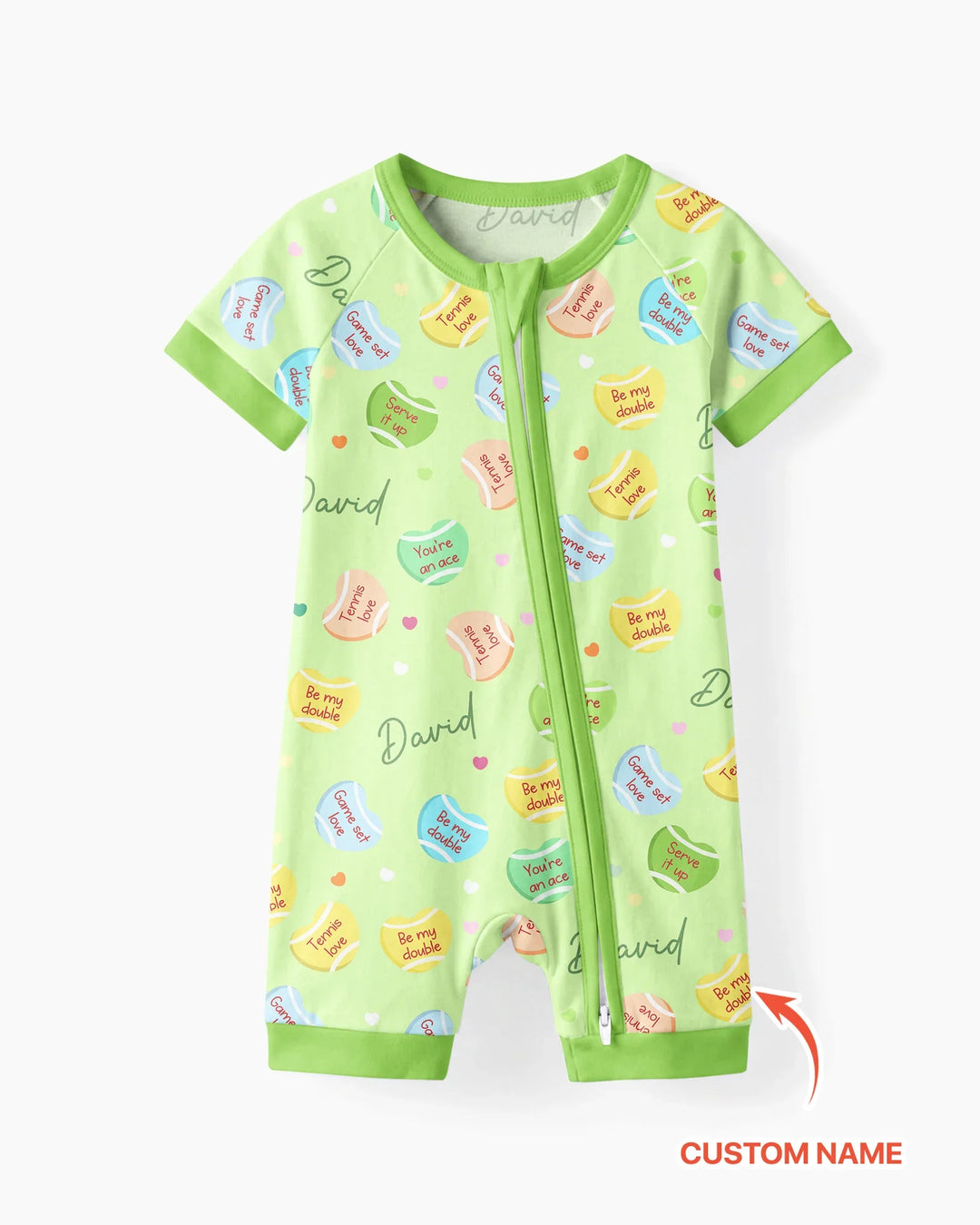 Custom Name Tennis Candy Hearts Bamboo Shorty Zippy