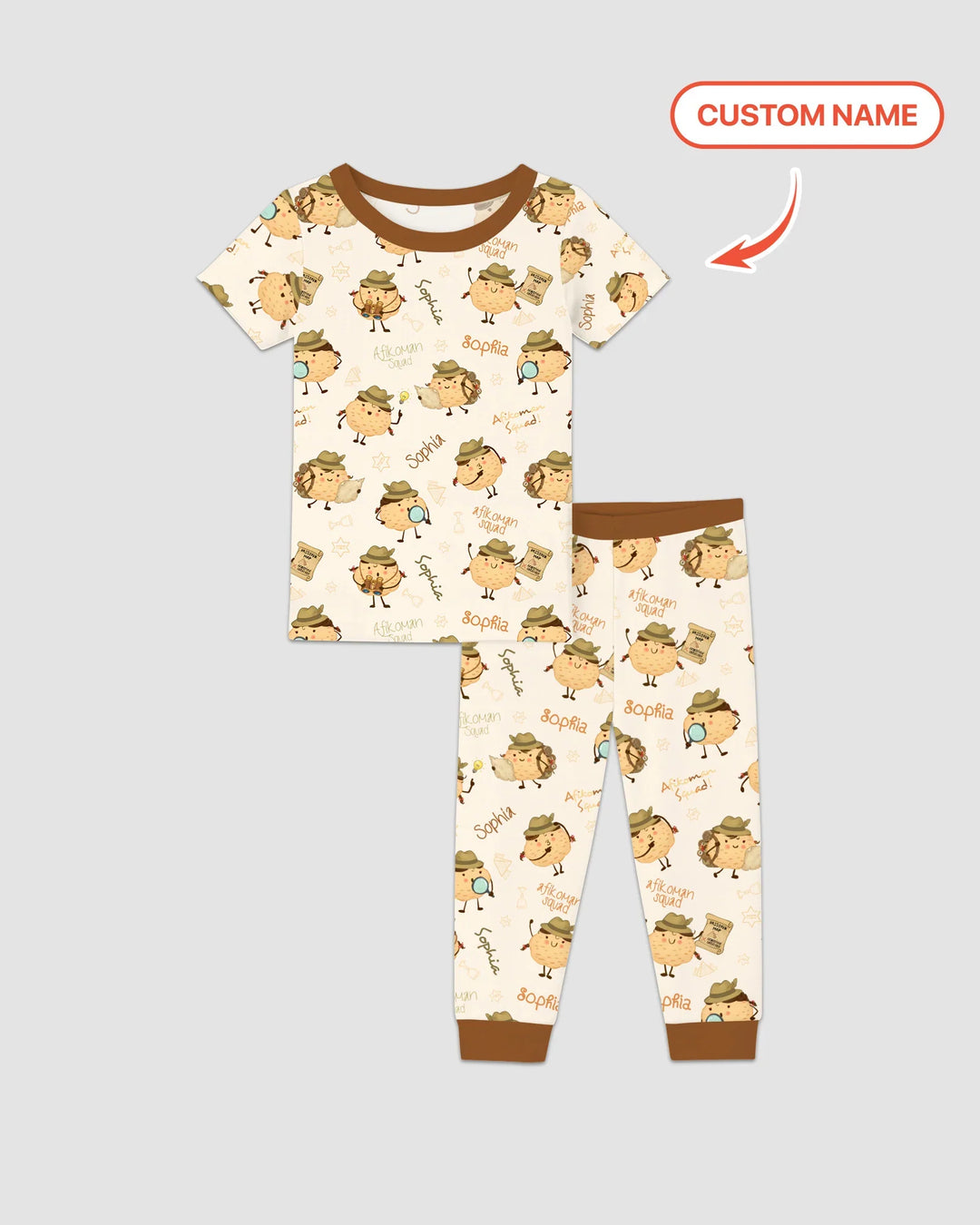 Custom Name Passover Afikoman Bamboo Two Piece Short Sleeve Pajama Set