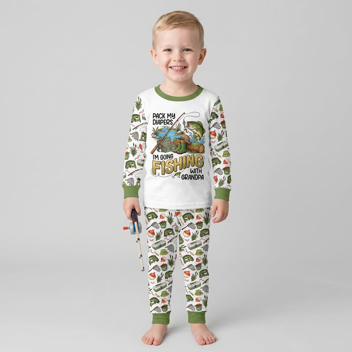 I'm Going Fishing With Grandpa Bamboo Two Piece Long Sleeve Pajama Set
