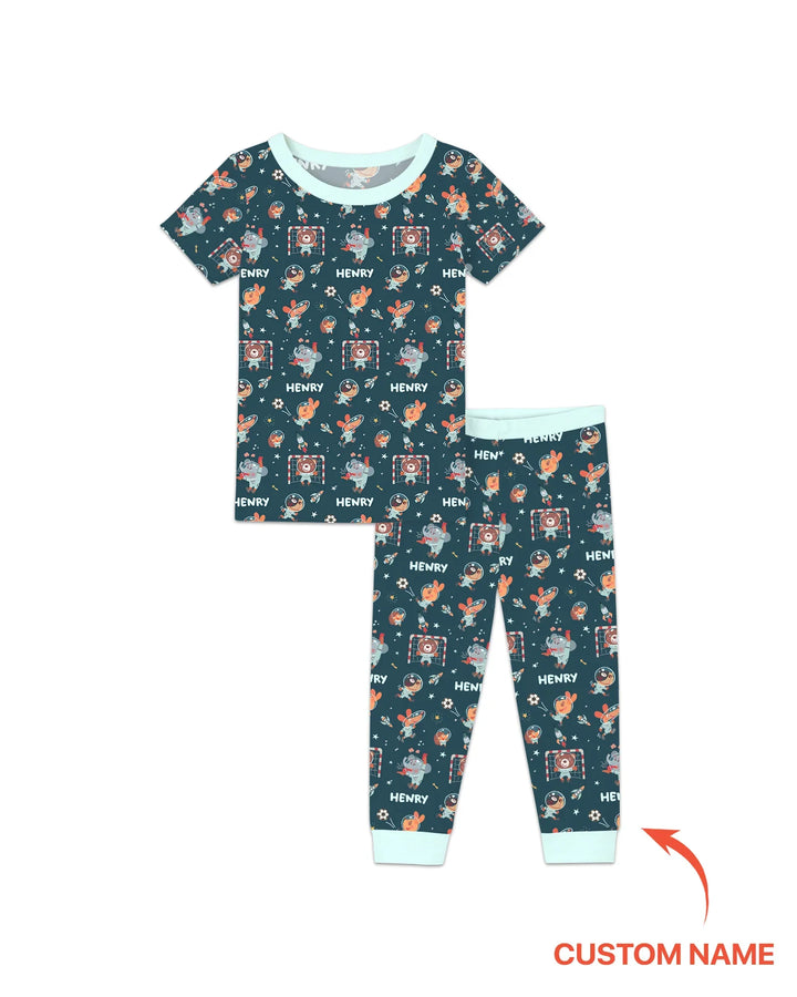 Space Soccer Bamboo Two Piece Short Sleeve Pajama Set