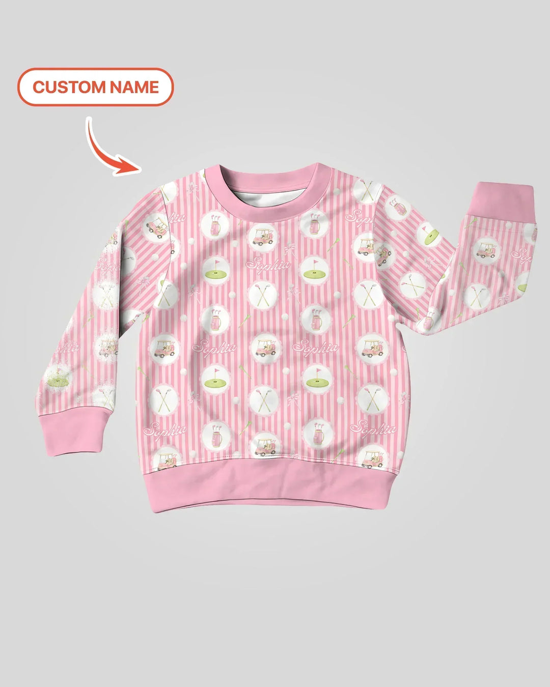 Custom Name Pink Golf Girl Bamboo Crewneck Sweatshirt