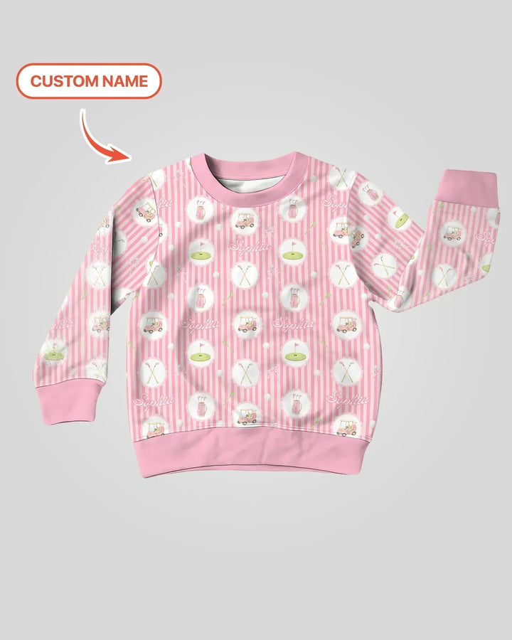 Custom Name Pink Golf Girl Bamboo Crewneck Sweatshirt