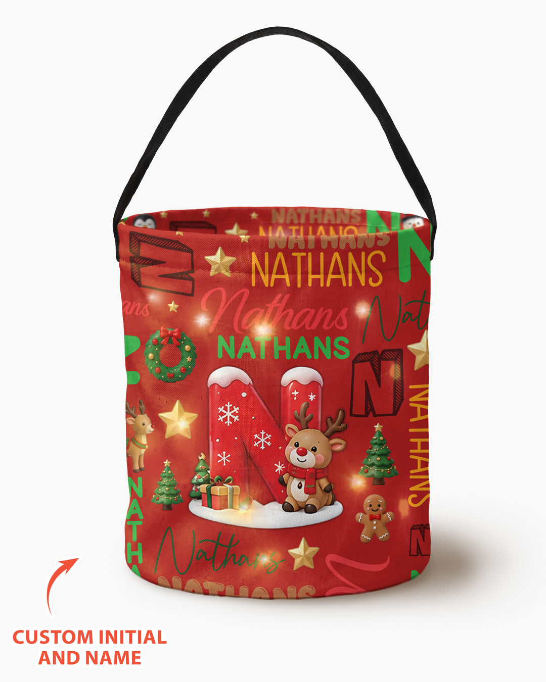 Personalized Christmas Initial Name Led Light Bucket Bag