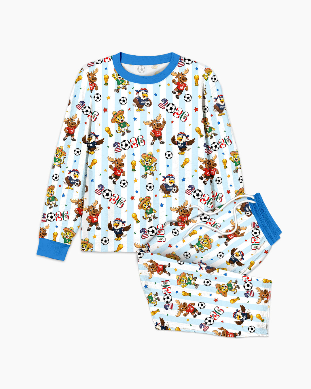 Striped Cute Mascots Soccer Cup 2026 Bamboo Men's Pajama Set