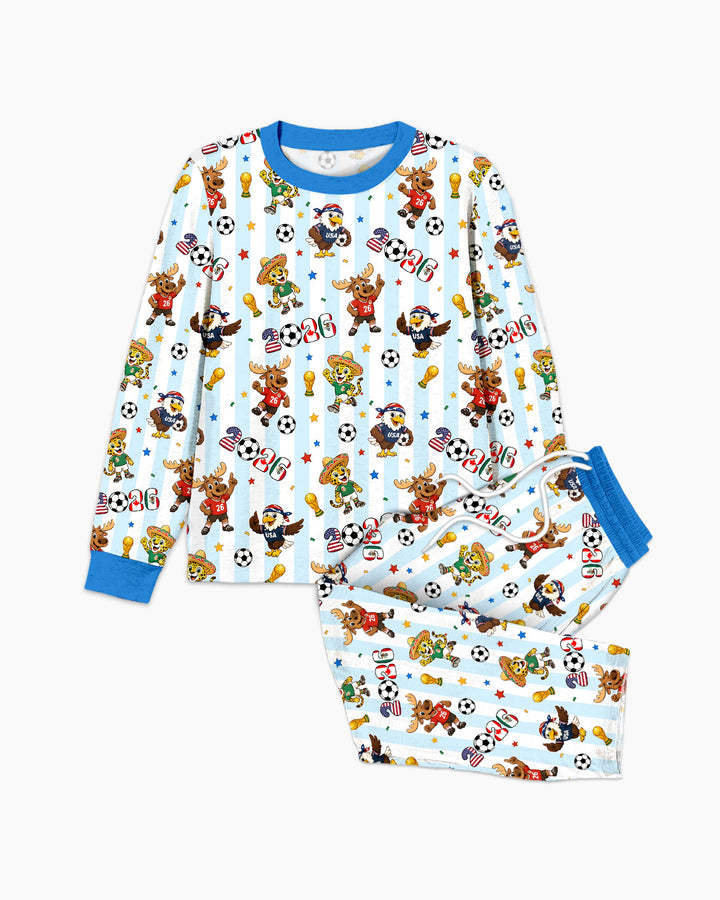 Striped Cute Mascots Soccer Cup 2026 Bamboo Men's Pajama Set