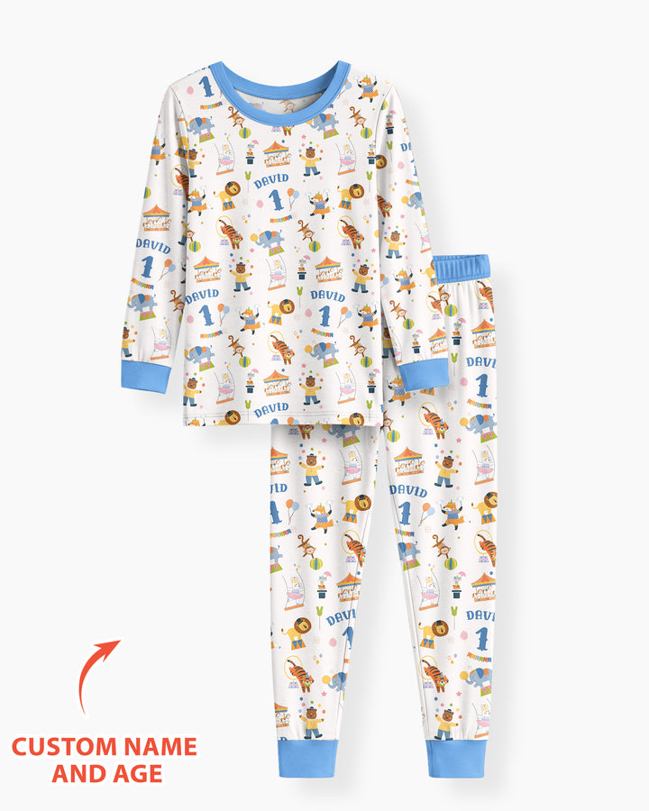 Custom Name Birthday Circus Bamboo Two Piece Long Sleeve Pajama Set