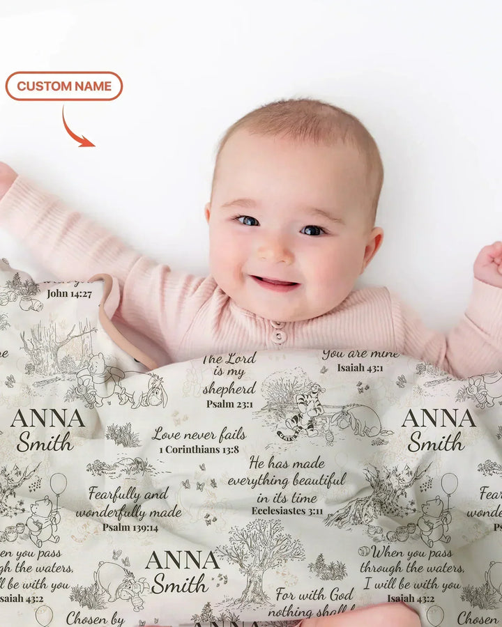 Classic Bear Bible Verse Custom Name Bamboo Blanket
