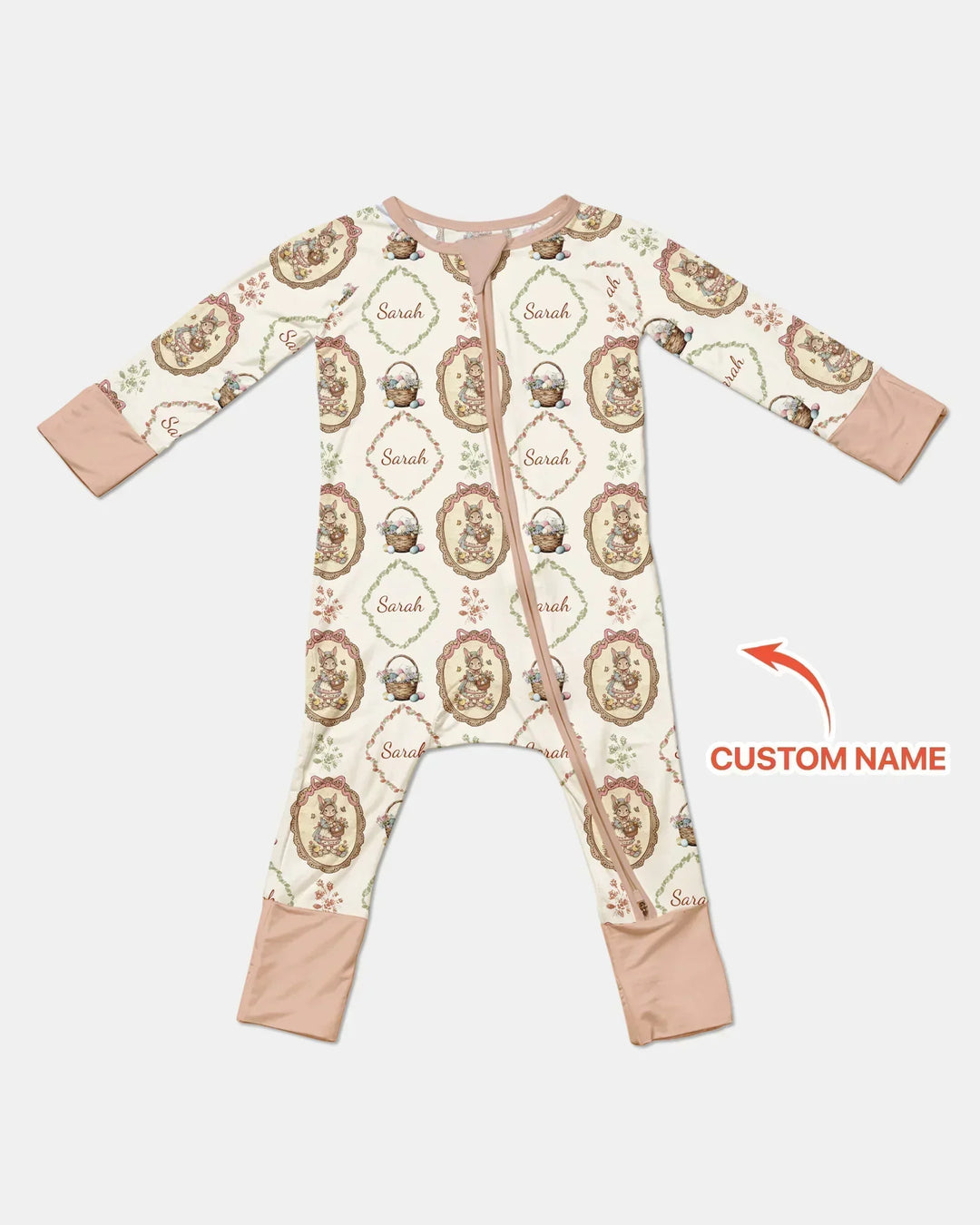 Vintage Bunny Easter Custom Name Mommy & Me Matching Bamboo Convertible Zippy