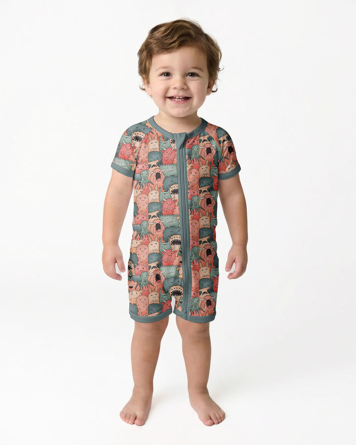 Cute Monster Crowd Bamboo Shorty Zippy