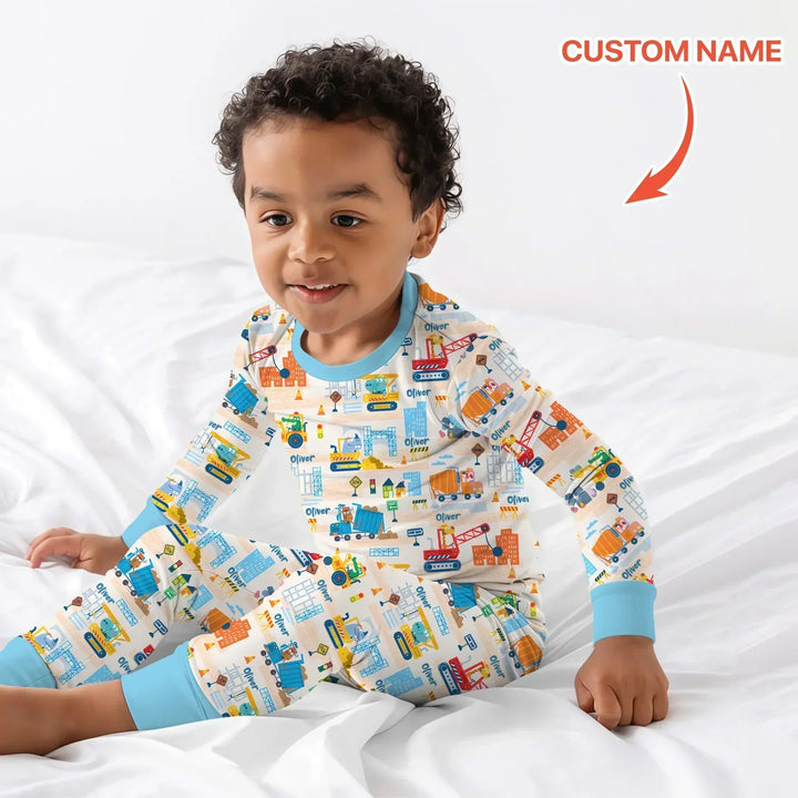 Little Builder Friends Custom Name Bamboo Two Piece Long Sleeve Pajama Set