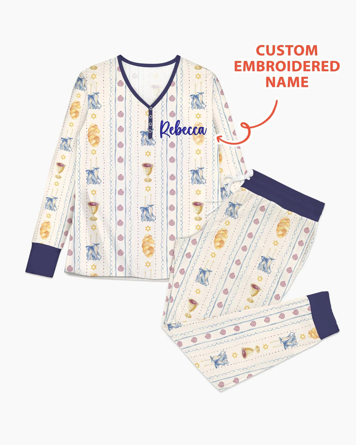 Custom Embroidered Name Shabbat Matching With Mom Bamboo Women Pajama Set