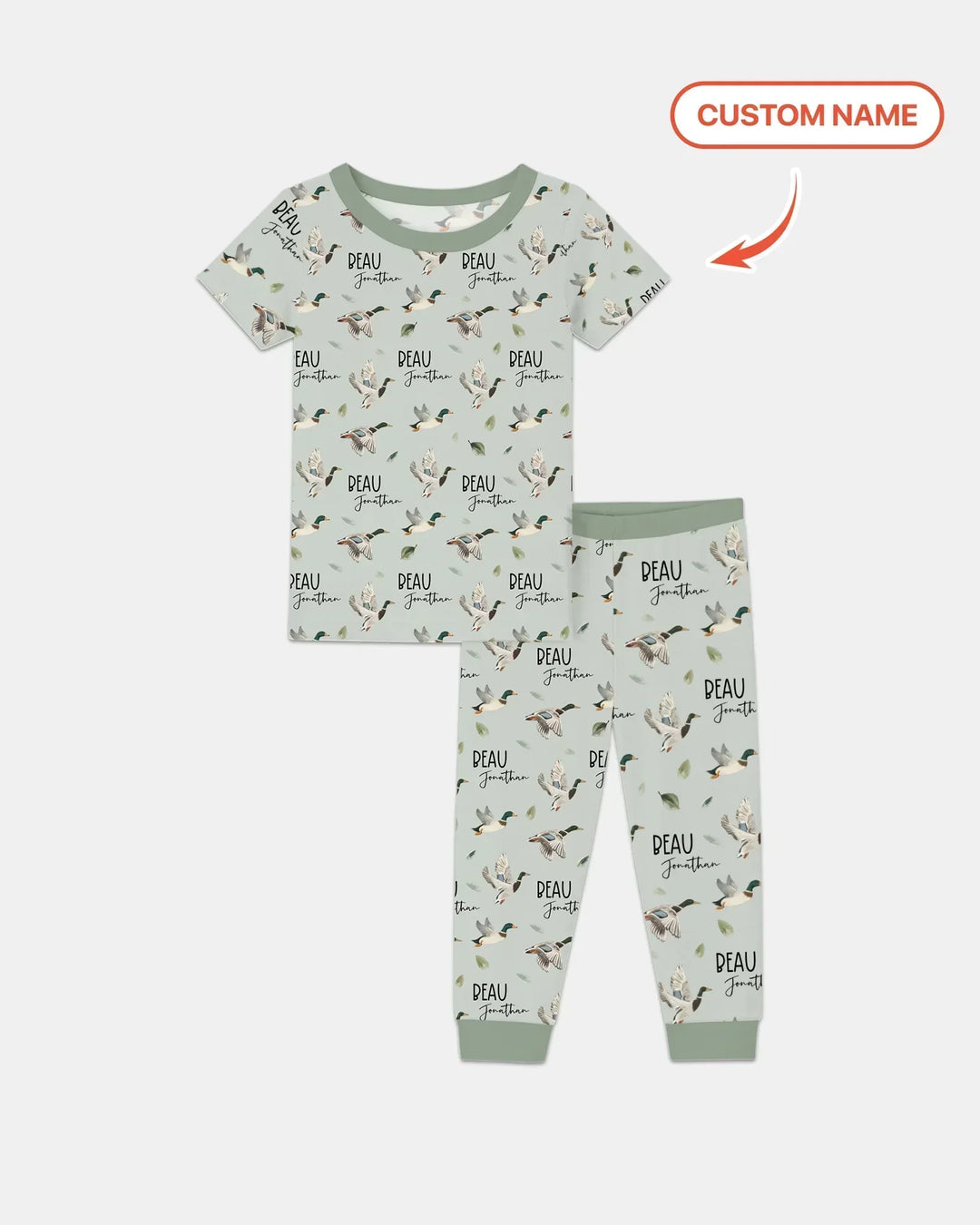 Custom Name Mallard Duck Bamboo Two Piece Short Sleeve Pajama Set